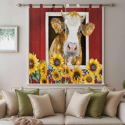 Cows Sunflowers Bedroom Curtains 72 Inch Length, Window Curtains Tab Top - Image 9