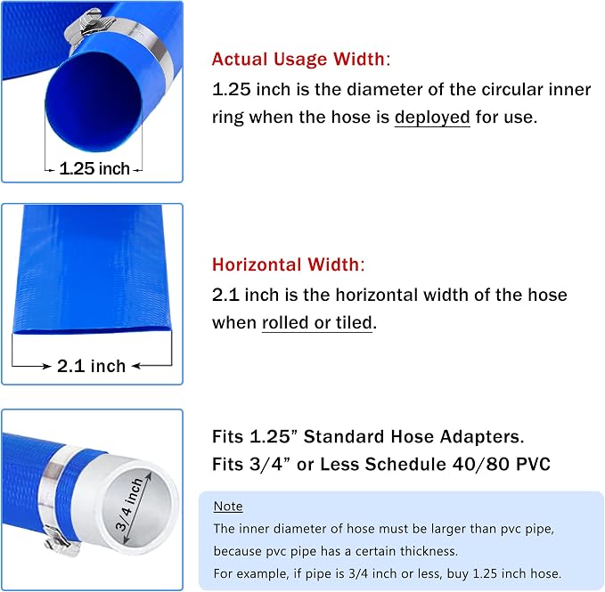 DAVCO 1.25" x 50 ft Pool Backwash Hose, Heavy Duty Reinforced Blue PVC Lay Flat - Image 2