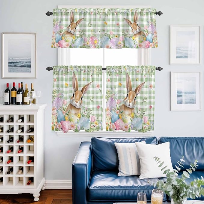 Kitchen Curtains Tiers and Valance Set of 3, Easter Light Filtering Window - Image 6