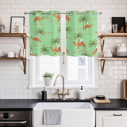 2 Panel Kitchen Cafe Curtains, Desert Camels Sunlight Filtering Nature Air - Image 2