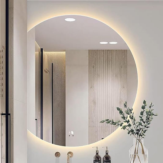 Bathroom Mirror, Dimmable LED Vanity Mirror Half Circle, Illuminated Mirror by EKDJSN