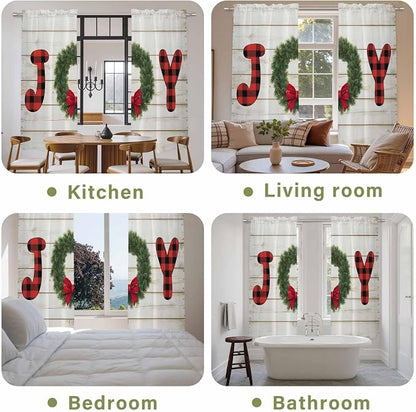 Christmas Wreaths Window Curtains 72 Inch Long 2 Panel Set, Rod Pocket Long - Image 8