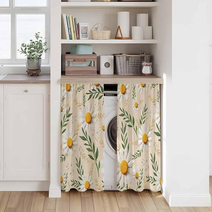 Spring Daisy Tier Curtains, Country Watercolor Flower Leaf Plant Light - Image 7