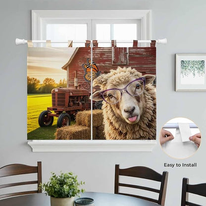 Farm Sheep Bedroom Curtains 63 Inch Length, Window Curtains Tab Top, Farmhouse - Image 4
