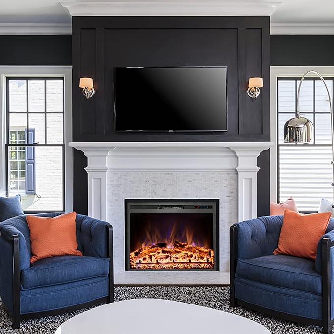 Electric Fireplace, Electric Fireplace Inserts, Recessed Fireplace Heater with Remote Control, Adjustable Flame Colors, Timer&Overheating Protection, 750/1500W, 35" W X 21" H