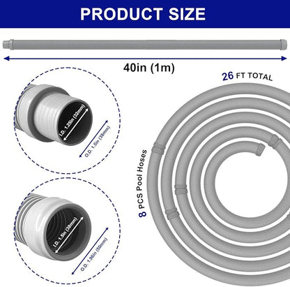 Poolvio Professional Swimming Pool Vacuum Cleaner Hose -1.5” 8 Piece Hoses - Image 4