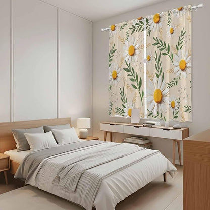 Spring Daisy Kitchen Curtains, Country Watercolor Flower Leaf Plant Light - Image 4