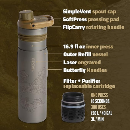GRAYL UltraPress Titanium 16.9 oz Water Purifier & Filter Bottle - Image 6