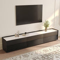 POVISON Fully-Assembled Mid Century Glossy Sintered Stone TV Stand, 94.49" Wood Media Console with Adjustable LED Light, Entertainment Center with Storage for Living Room