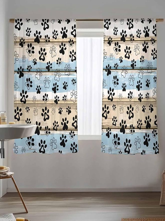 Sheer Curtains 72 Inches Long, Vintage Farmhouse Rustic Wooden Grain Privacy - Image 5