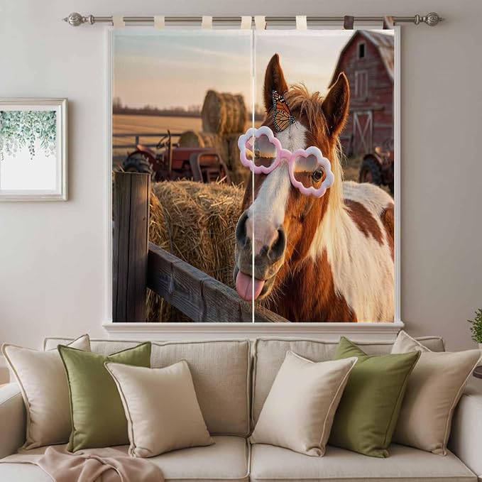 Farm Horses Bathroom Curtains 63 Inch Length, Window Curtains Tab Top, - Image 9