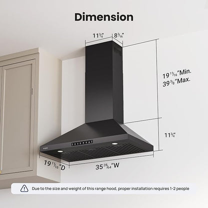 Wall Mount 36 Inch Range Hood 900 CFM, Ductless/Ducted Convertible, 3-speed - Image 8