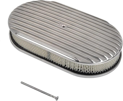 15" Air Cleaner Kit Polished Aluminum Oval Full Finned Retro Compatible by TBAPFS