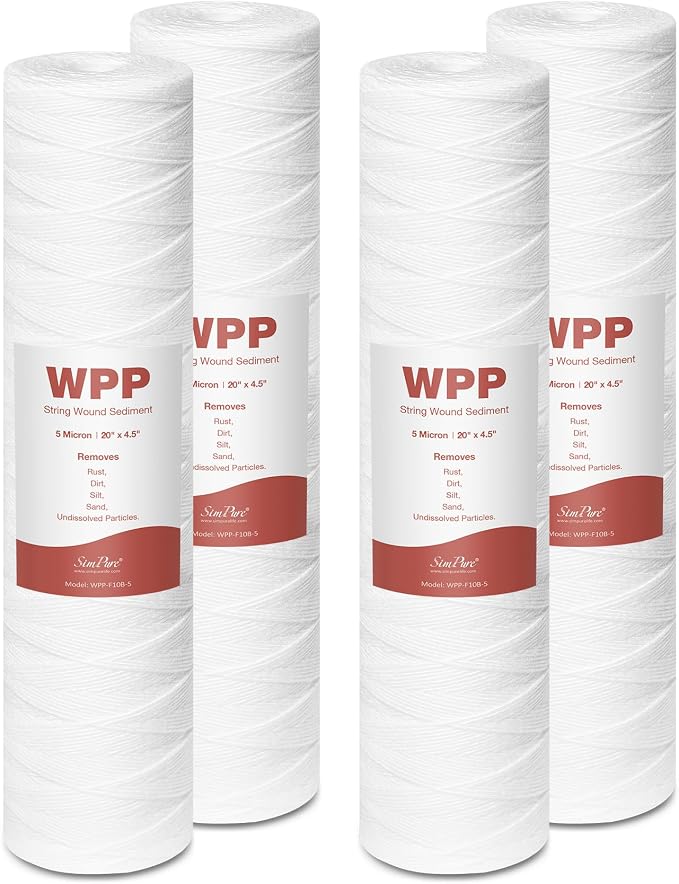 20 x 4.5 Inch 5 Micron String Wound Sediment Water Filter Cartridge, SimPure by SimPure_Water