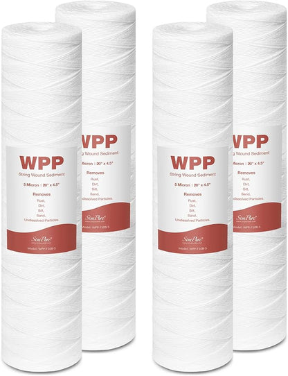 20 x 4.5 Inch 5 Micron String Wound Sediment Water Filter Cartridge, SimPure by SimPure_Water