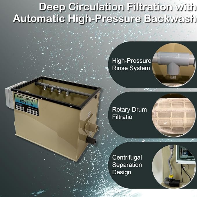 Koi Pond Rotary Drum Filter 3000GPH 220V, Fully Automatic Self-Cleaning Filter - Image 6