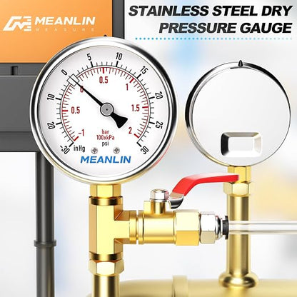 MEANLIN MEASURE -30inHG~30Psi Vacuum Gauge Stainless Steel 1/4" NPT 2" FACE - Image 7