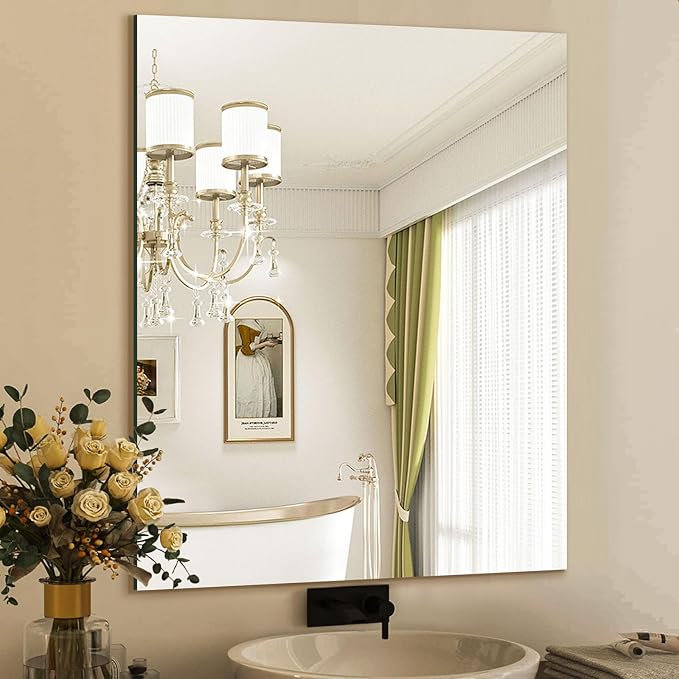 Mirrorons Bathroom Mirror 28"×36", Modern Bathroom Vanity Mirror, Frameless Mirror with Polished Edge for Bedroom, Living Room, Entryway, Shatterproof (Horizontal/Vertical)