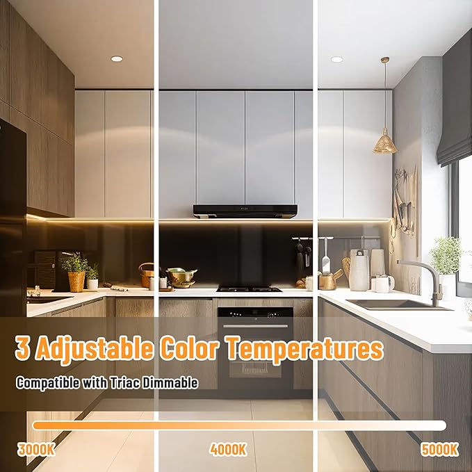Snyloe 4 Pack 12" Under Cabinet Lighting for Kitchen, 8W 600LM, 3 Color Temperatures (3000K/4000K/5000K), Hardwired or Plug-in, 45° Rotatable Design, Linkable Up to 15 Units, YT-4208-10-4
