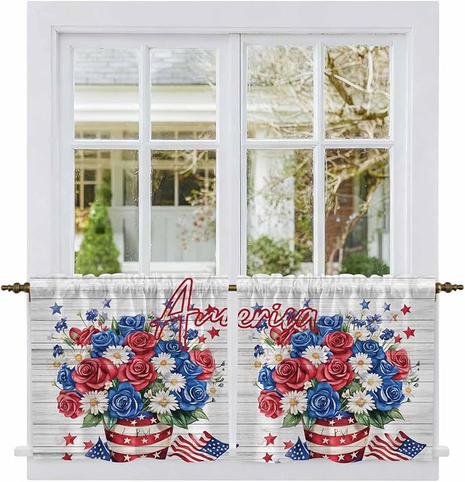 Independence Day Kitchen Tier Curtains 36 Inch Long 2 Panel Set, Rod Pocket - Image 2