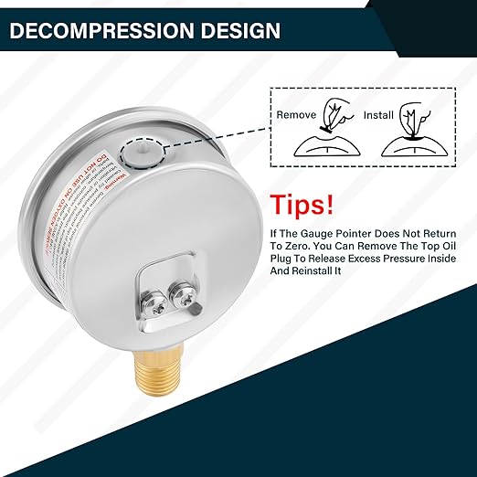 MEASUREMAN 2-1/2inch Dial Size, Glycerin Filled Pressure Gauge, 0-300psi/kpa - Image 4