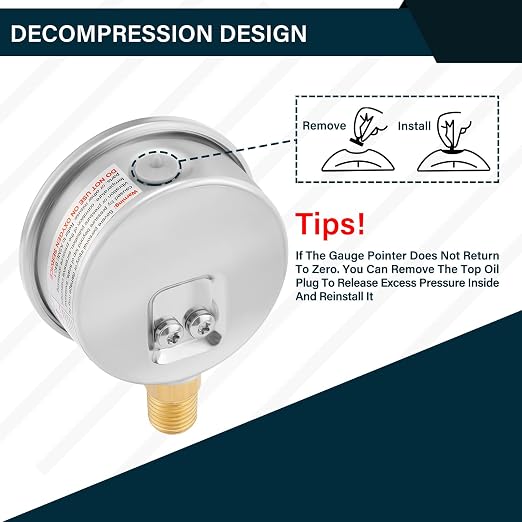 MEASUREMAN 2-1/2inch Dial Size, Liquid Filled Pressure Gauge, 0-200psi/kpa - Image 4