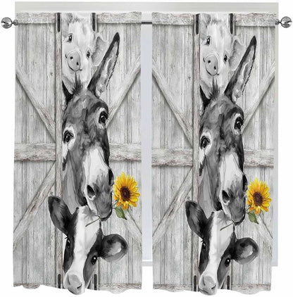 Grey Farmhouse Bedroom Curtains 63 Inches Length, Vintage Sunflowers Animals by Unknown