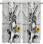 Grey Farmhouse Bedroom Curtains 63 Inches Length, Vintage Sunflowers Animals by Unknown