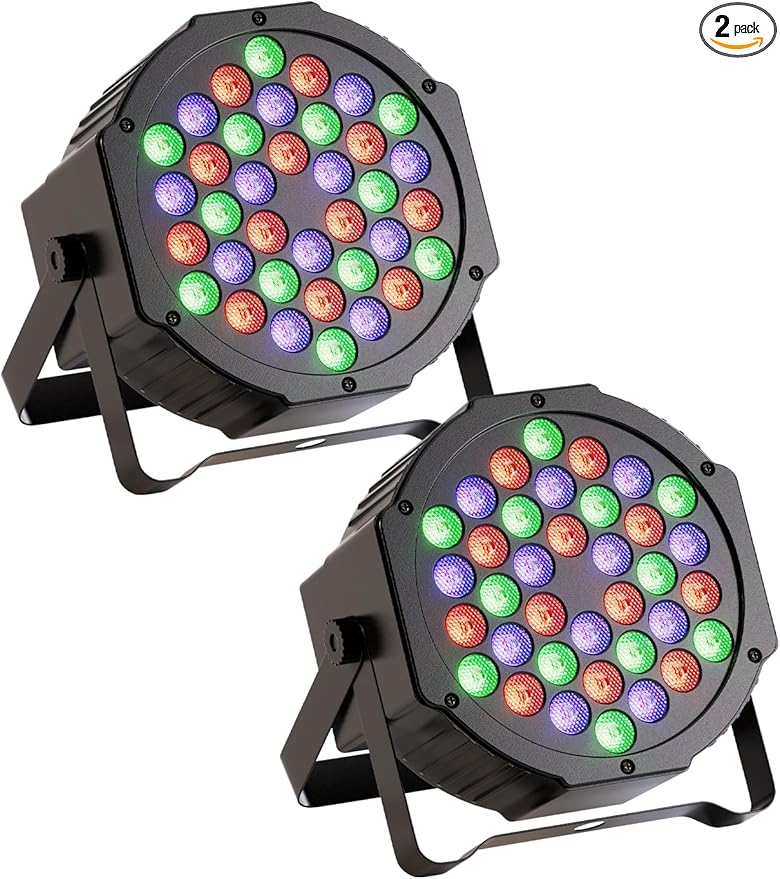 JAJALUYA LED Par Lights 36 LED Stage Lights 9 Modes RGB DJ Lights with Sound Activated Remote and DMX Control DJ Uplighting for Birthday Party Events Wedding Christmas Stage Lighting (2 Packs)