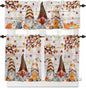 Fall Gnomes Kitchen Curtain Set, Thanksgiving Maple Leaf Grey Wood Grain Window by Unknown