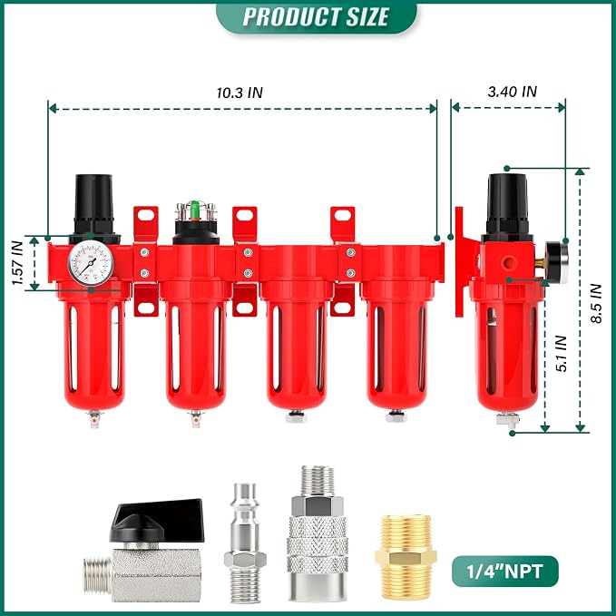 Industrial Grade 4-Stage Aluminum Air Drying System, 1/4 Inch NPT, 0-150 PSI - Image 2