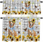 Kitchen Curtains Tiers and Valance Set of 3, Sunflowers Dog Light Filtering by Anzona