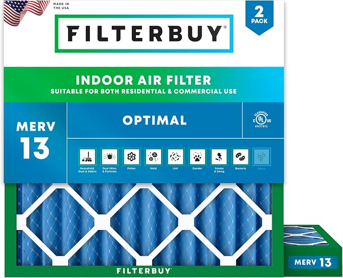 Filterbuy 18x18x2 Air Filter MERV 13 Optimal Smoke & Allergy Defense, by Filterbuy