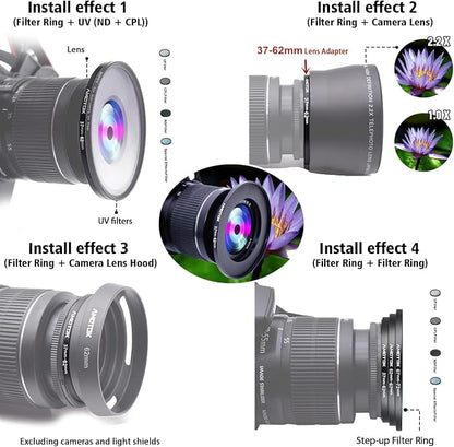 37mm Lens to 62mm Camera Lens Adapter, 37mm to 62mm Filter Step up Ring Adapter - Image 6