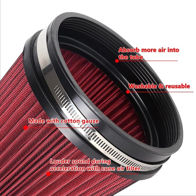 6" Inlet Cold Air Intake Filter Cone Replacement Performance Washable Clamp-On - Image 2