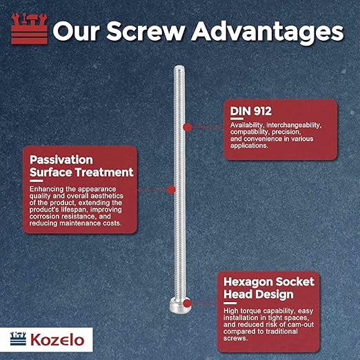 Kozelo 10pcs Socket Head Cap Screws - [M3-0.5 x 70mm] 304 Stainless Steel Allen Socket Drive for Electrical Motor 3D Printing Fan Engine Replacement Use, Silver