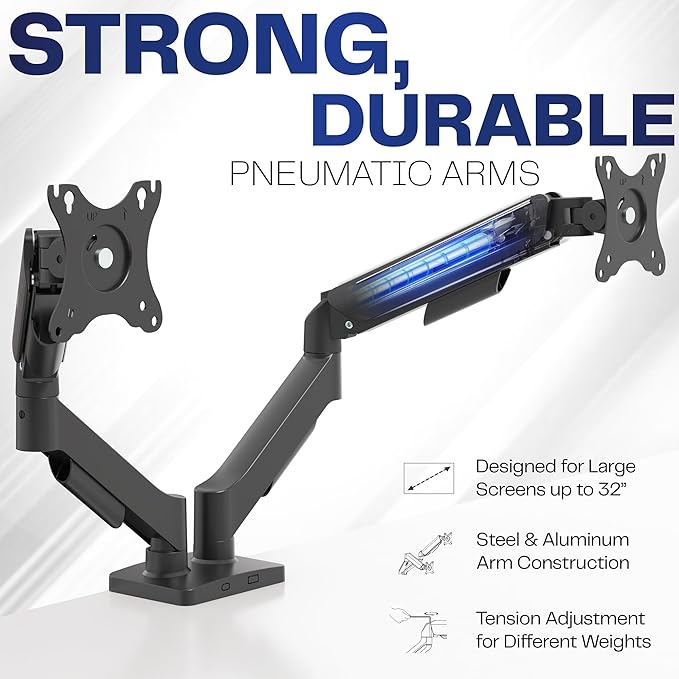 VIVO Dual Monitor up to 32 inches and 19.8 lbs per Screen, Pneumatic Arm Desk Mount, Articulating Counterbalance, VESA Stand, Classic, STAND-V002O