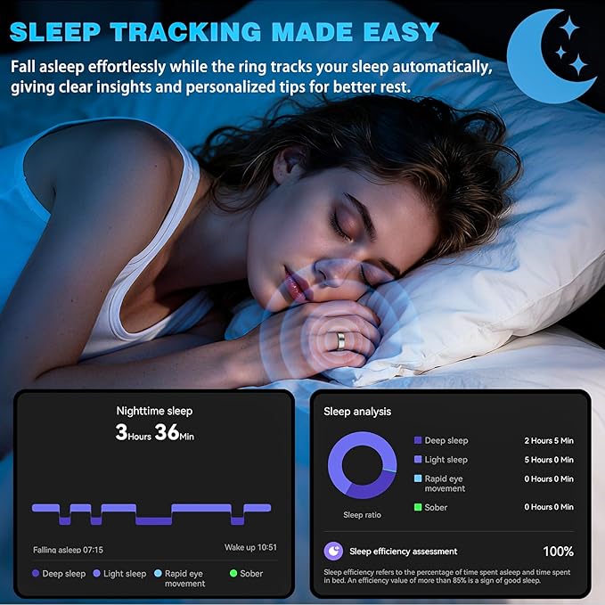 S SECRETTOP Fitness Tracker Ring for Women Men - Smart Ring with Heart Rate, Blood Oxygen, Sleep Tracker, IP68 Waterproof Activity Tracker (Silver 8)
