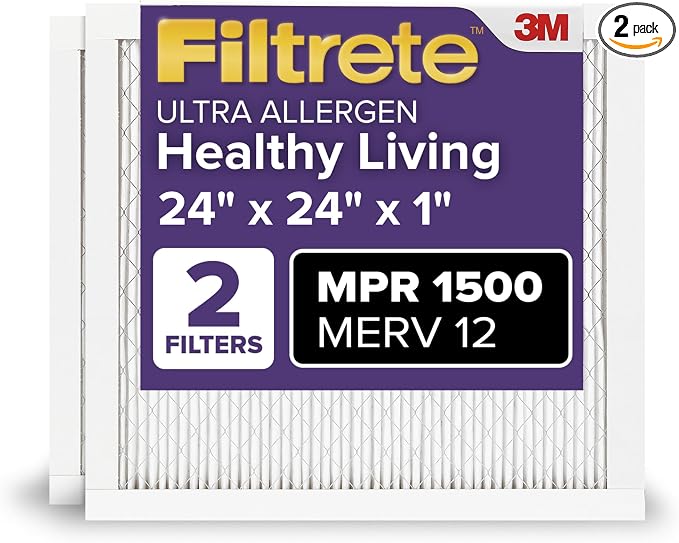 Filtrete 24x24x1 AC Furnace Air Filter, MERV 12, MPR 1500, CERTIFIED asthma & by Filtrete