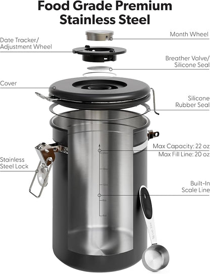 Veken Coffee Canister with Window, Airtight Stainless Steel Pantry Container - Image 3