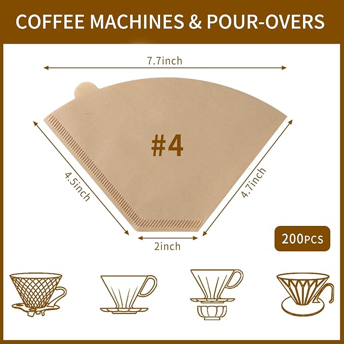 Coffee Filters #4，Cone Coffee Filter 8-12 Cup，200 Unbleached Natural Coffee - Image 2
