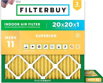 Filterbuy 20x20x1 Air Filter MERV 11 Superior Pet & Allergy Defense, by Filterbuy
