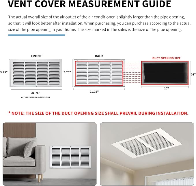 20x8 Return Air Grille, Air Return Vent Cover, Flat Vent Cover, Rejillas De - Image 4
