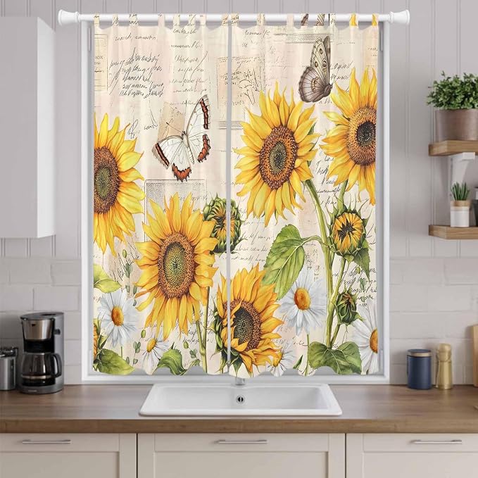 Yellow Sunflowers Living Room Curtains 84 Inch Length, Window Curtains Tab Top - Image 9
