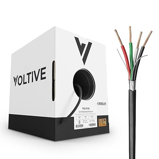 Voltive 18/4 Shielded Low Voltage Wire, Plenum CL3P, Black, 500ft - 18AWG, 4 Conductors, Overall Shield, Stranded Bare Copper, UL Listed - V-1264-2
