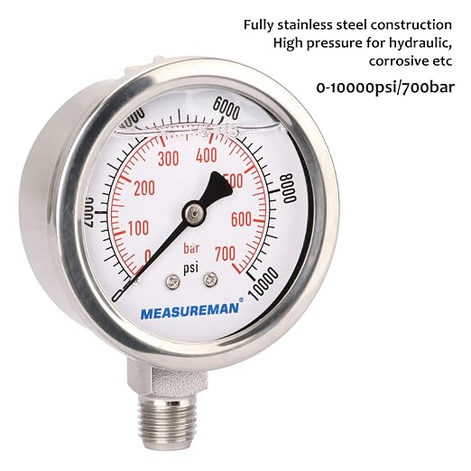 MEASUREMAN 2-1/2" dial, Glycerin Filled Hydraulics Pressure Gauge Stainless - Image 2