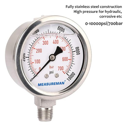 MEASUREMAN 2-1/2" dial, Glycerin Filled Hydraulics Pressure Gauge Stainless - Image 2