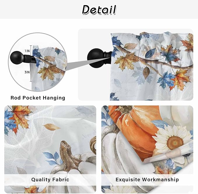 Fall Blue Maple Window Curtains 63 Inch Long 2 Panel Set, Rod Pocket Bedroom - Image 9