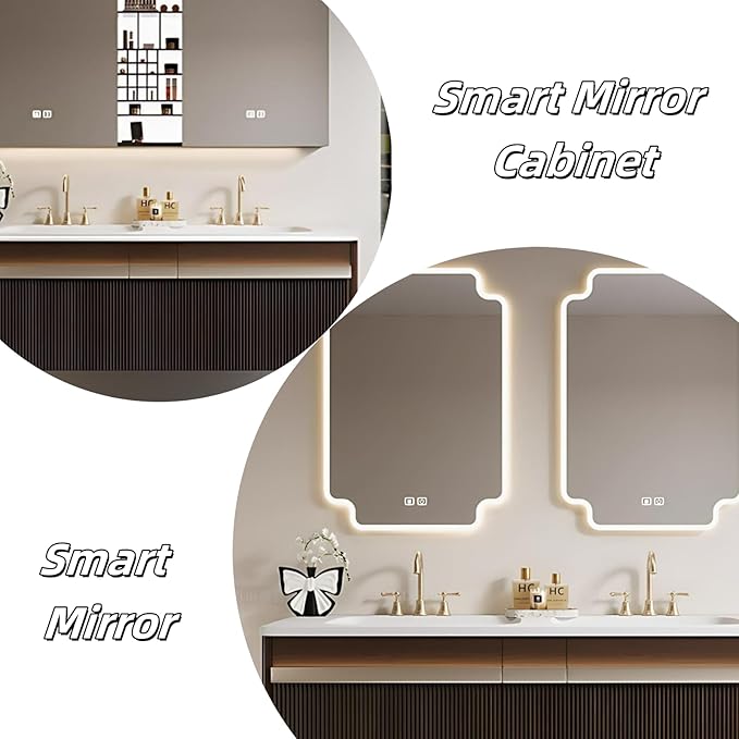 Bathroom Vanity with Double Sink - Bathroom Cabinet Vanity Including Grille Shaped Panel | Bathroom Vanity Double Sink, Soft Light LED Lights & Smart Defogging Mirror (Mirror Cabinet, 80IN)
