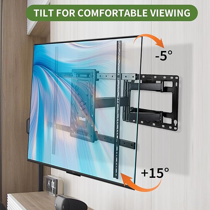 DYZJREL Full Motion TV Wall Mount for 32-65 Inch TVs, VESA Compatible, 100 lbs Weight Capacity, Adjustable Tilt & Swivel, Easy Centering & Quick Installation